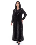 Sarmila Abaya Elegant Two-Piece Lined Velvet Vest Abaya Set - Image 2