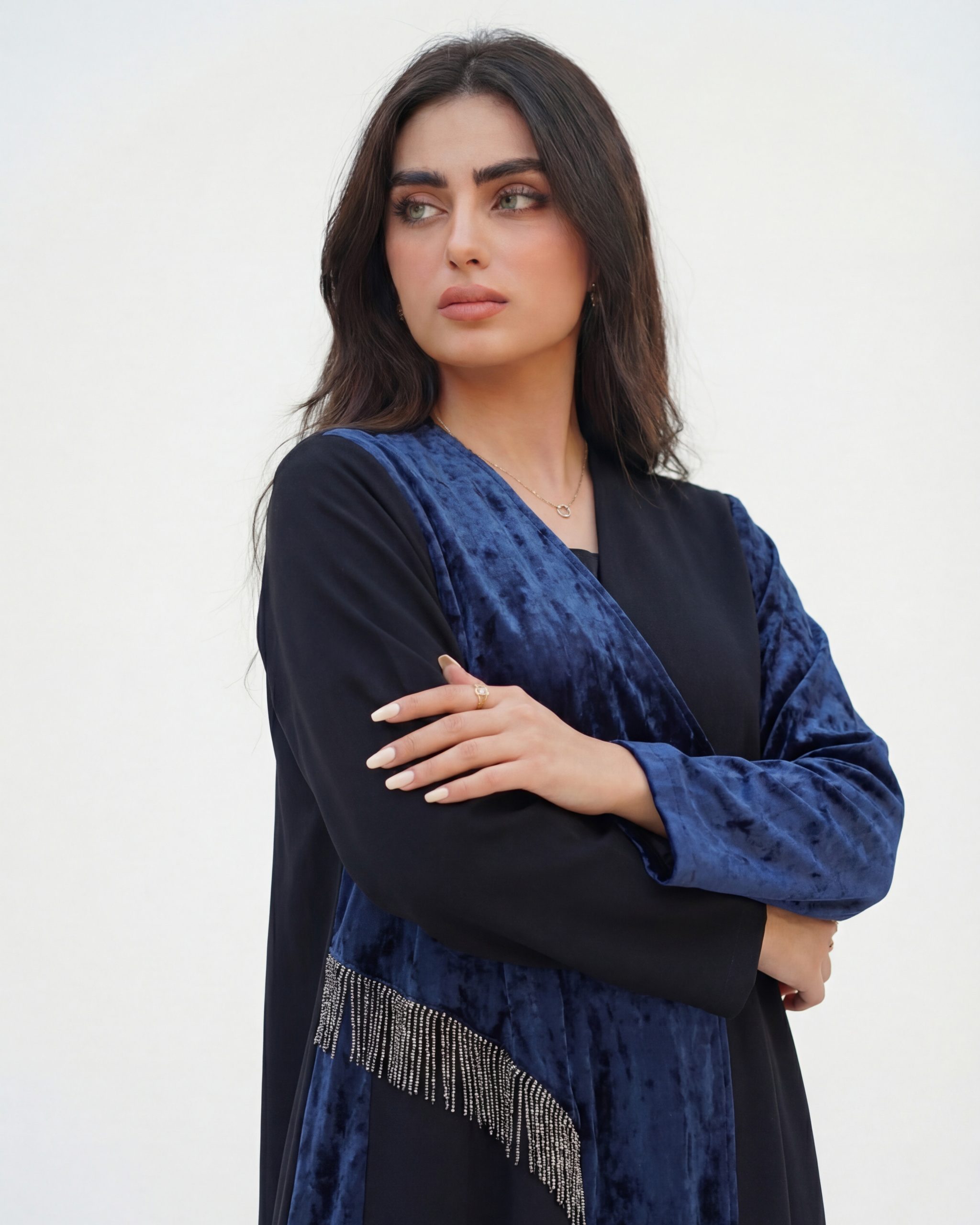 Elegant Velvet-Crepe Formal Abaya