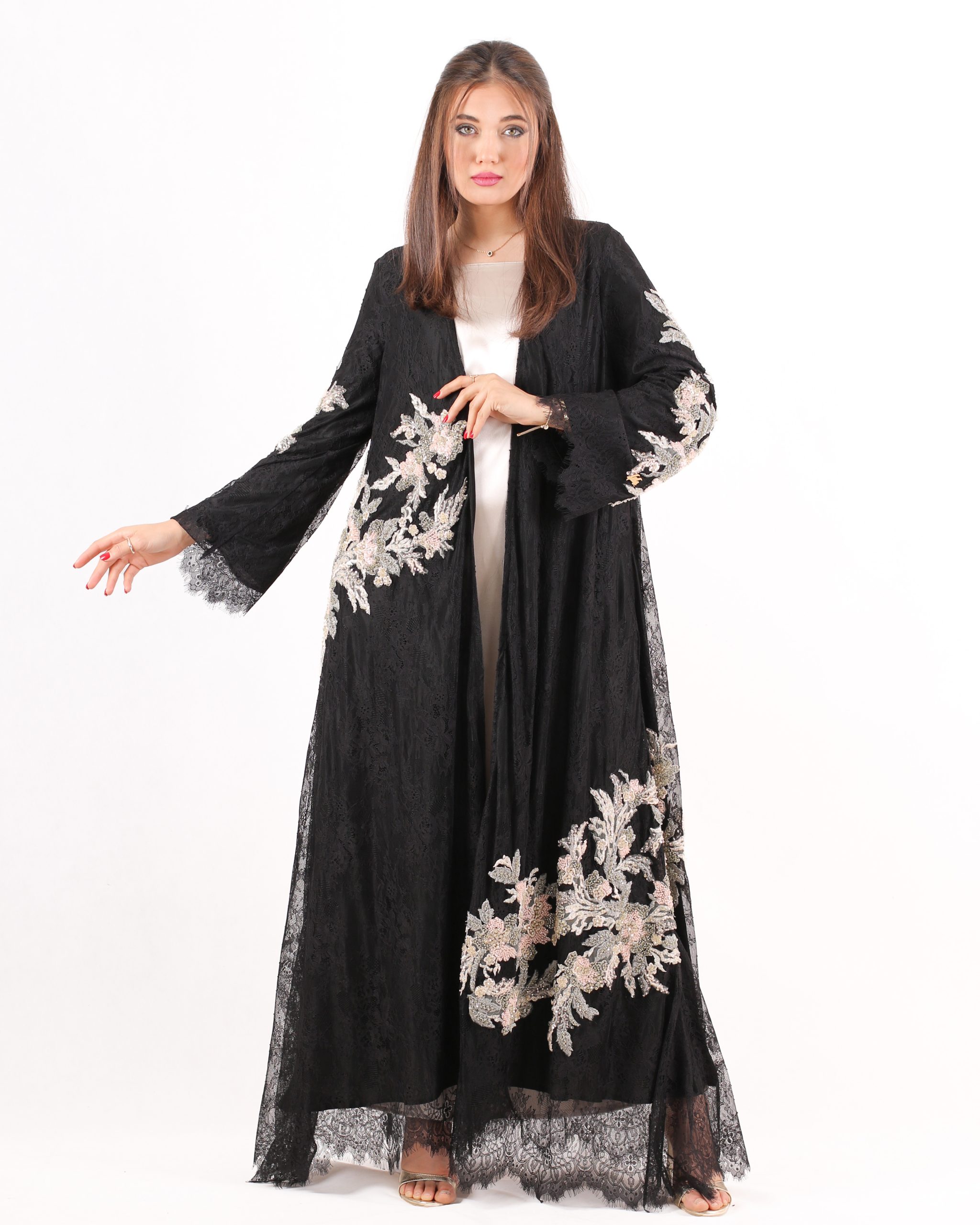 Afra Elegant Lace & Chiffon Mixed Fabric Luxury Abaya
