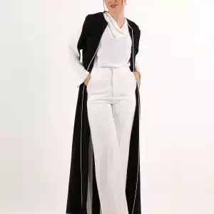 Najla Black White Crepe Abaya