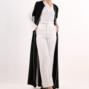 Najla Black White Crepe Abaya
