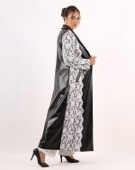 Delara abaya with a fabric combination of leather and lace - Image 3