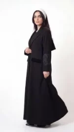 Hanin Abaya in Lame Cotton with Velvet Rose Floral Appliqué - Image 2