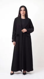 Hanin Abaya in Lame Cotton with Velvet Rose Floral Appliqué - Image 4