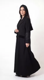 Hanin Abaya in Lame Cotton with Velvet Rose Floral Appliqué - Image 5