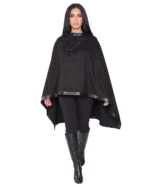 Poncho Suede Winter Outerwear with Sleek Leather Edging - Image 4
