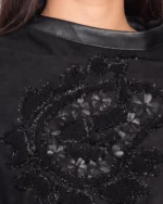Poncho Suede Winter Outerwear with Sleek Leather Edging - Image 3