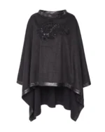 Poncho Suede Winter Outerwear with Sleek Leather Edging