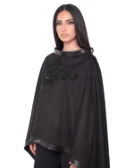 Poncho Suede Winter Outerwear with Sleek Leather Edging - Image 6