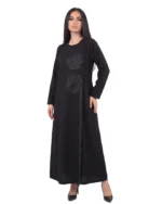 Norsa Formal Black Crepe Abaya with Satin Rose Appliques - Image 2