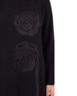 Norsa Formal Black Crepe Abaya with Satin Rose Appliques - Image 3