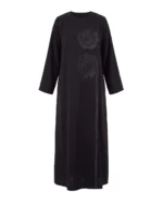Norsa Formal Black Crepe Abaya with Satin Rose Appliques
