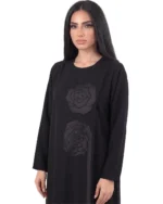 Norsa Formal Black Crepe Abaya with Satin Rose Appliques - Image 4
