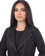 Amal Abaya Tailored Notched Collar with White Accent Stitch - Image 3