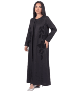 Hanan Abaya Open-Front Black Layer with Floral Embroidery - Image 2