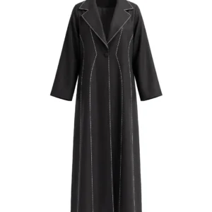 Amal Abaya Tailored Notched Collar with White Accent Stitch