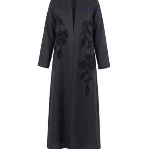 Hanan Abaya Open-Front Black Layer with Floral Embroidery